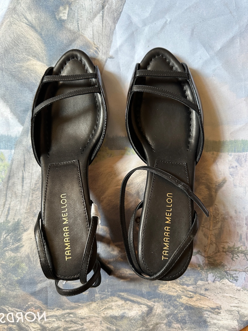 Tamara Mellon Black Patent Pointed Slingback Sandals Size 8.5